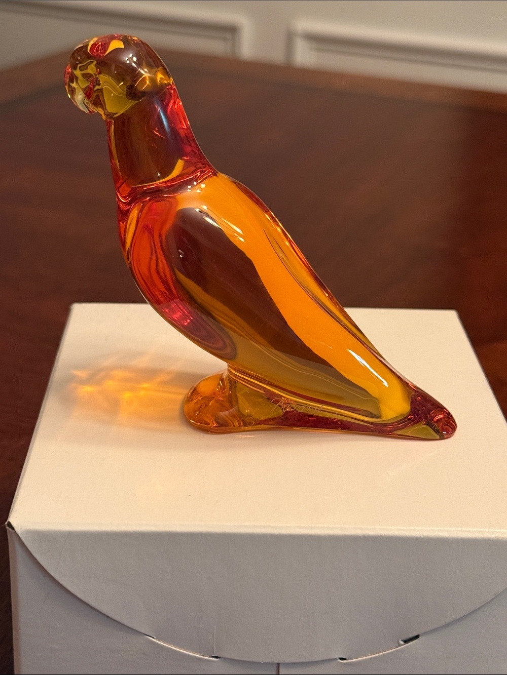 Baccarat crystal amber parrot figurine